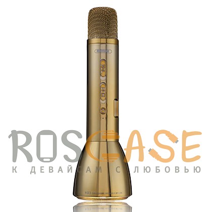 Фото Золотой Remax K03 | Беспроводной микрофон-караоке для мобильного телефона со встроенной колонкой