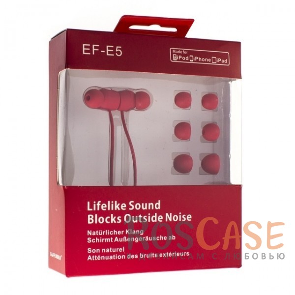 Фото Красный Headset EF-E5 | Вакуумные наушники с микрофоном