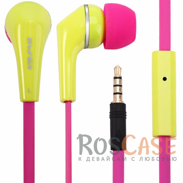 Фото Розовый / Желтый Стильные вакуумные наушники AWEI Q7i в алюминиевом корпусе с микрофоном