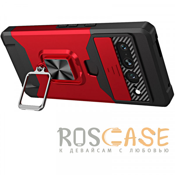 Изображение Красный Multi Case | Чехол с кольцом, отделением для карты и шторкой камеры для Google Pixel 7 Pro