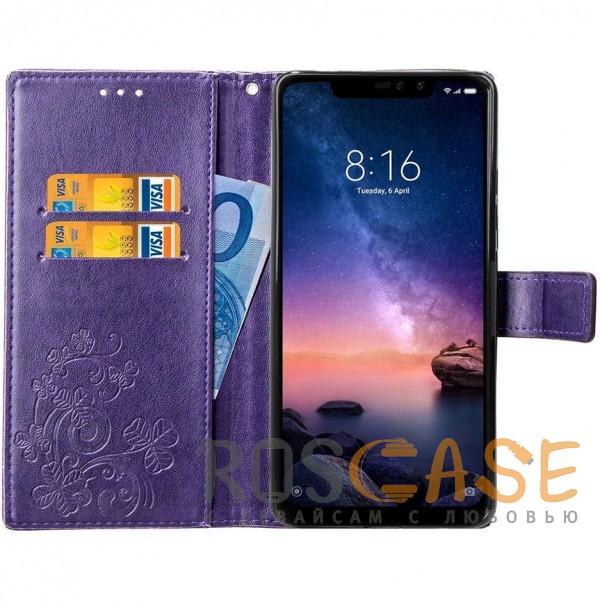 Изображение Фиолетовый Чехол-книжка с узорами на магнитной застёжке для Xiaomi Redmi Note 6 Pro