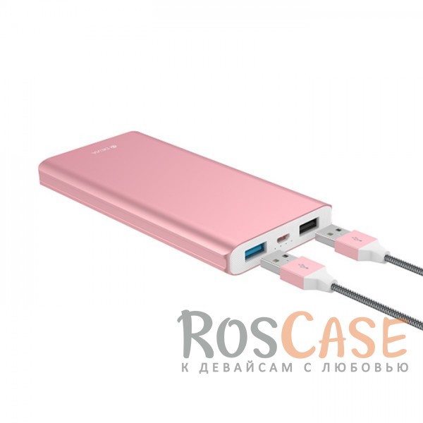 Фото Розовый Портативное зарядное устройство 10000mAh 2 USB с функцией быстрой зарядки и кабелем в комплекте