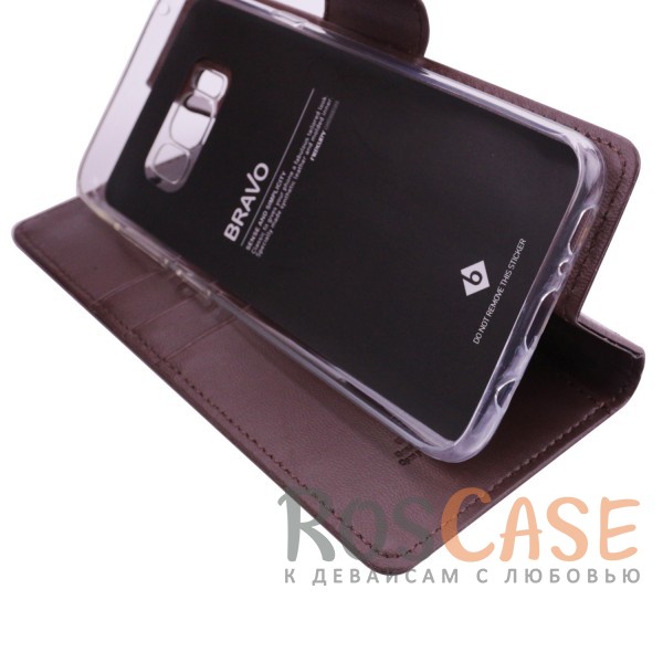 Фото Коричневый Стильный гладкий кожаный чехол-книжка на магнитной застежке Mercury Bravo Diary с функцией подставки и кармашками под карты для Samsung G950 Galaxy S8