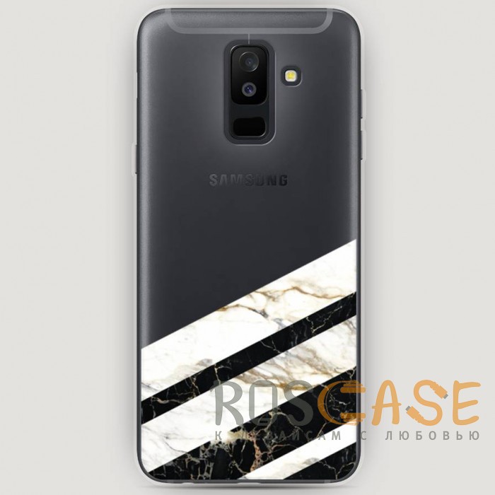 Фото RosCase | Силиконовый чехол Черно-белый мрамор половинка на Samsung Galaxy A6 Plus (2018)