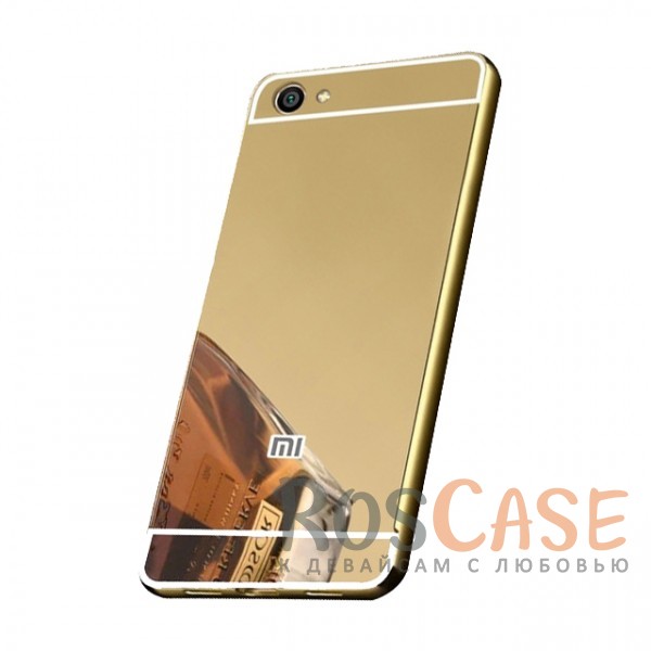 Фото Золотой Металлический бампер для Xiaomi Redmi Note 5A / Y1 Lite с зеркальной вставкой