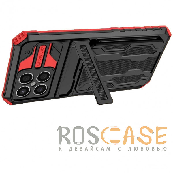 Фотография Красный Blackout | Противоударный чехол-подставка для Honor X8 / X30i с отделением для карты