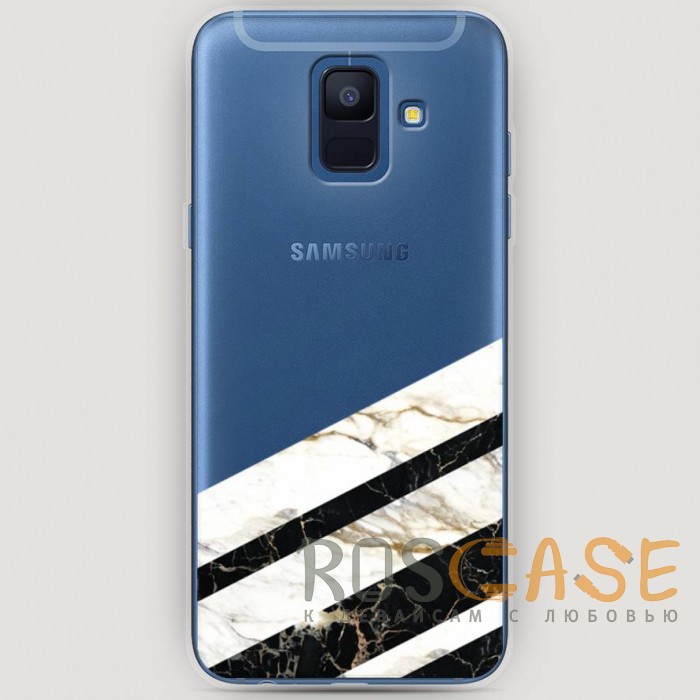 Фото RosCase | Силиконовый чехол Черно-белый мрамор половинка на Samsung Galaxy A6 (2018)