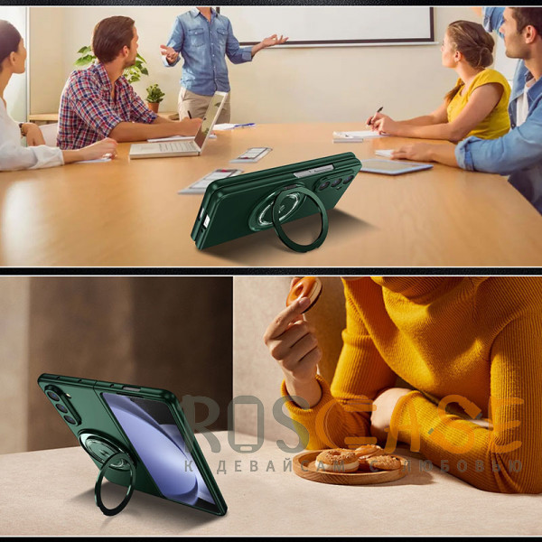 Изображение Темно-зеленый Matte Shield Ring | Тонкий пластиковый чехол с кольцом Magsafe для Samsung Galaxy Z Fold 6