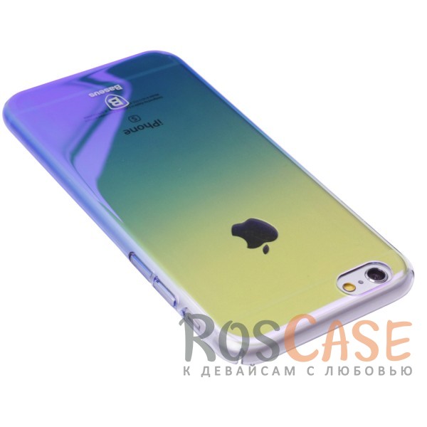 Фотография Голубой Блестящая прозрачная накладка Baseus Glaze Ultrathin из тонкого пластика с бензиновым отливом и градиентной расцветкой для Apple iPhone 6/6s (4.7")