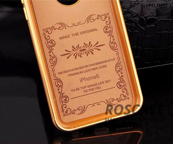 Фотография Золотой Модный металлический бампер с усиленной защитой краев и кожаной задней панелью для Apple iPhone 6/6s (4.7")