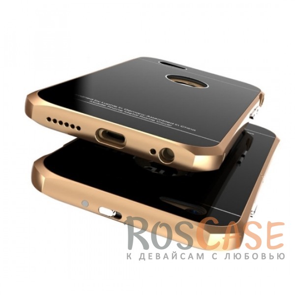 Изображение Золотой / Черный LUPHIE | Металлический бампер для iPhone 6/6s с глянцевой панелью и подставкой