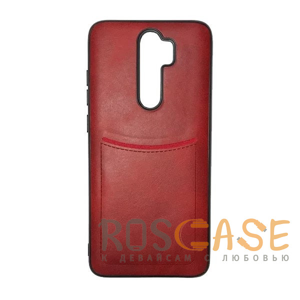 Фото Красный iLEVEL | Чехол с кожаным покрытием и карманом для Xiaomi Redmi 9