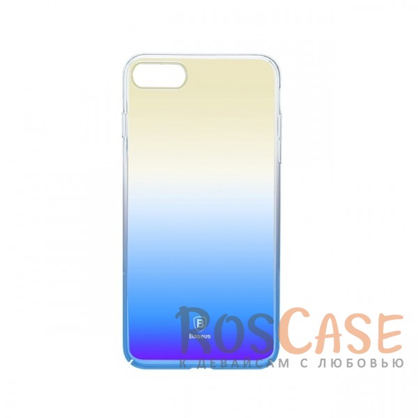 Фотография Голубой Блестящая прозрачная накладка Baseus Glaze Ultrathin из тонкого пластика с бензиновым отливом и градиентной расцветкой для Apple iPhone 7 plus / 8 plus (5.5")