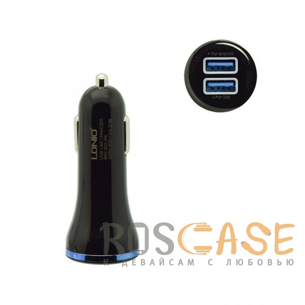 Изображение Черный Автомобильное зарядное устройство LDNIO DL-C23 (2 USB, 3.1A) с кабелем MicroUSB в комплекте