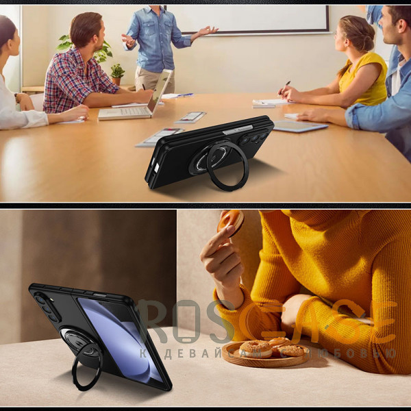 Изображение Черный Matte Shield Ring | Тонкий пластиковый чехол с кольцом Magsafe для Samsung Galaxy Z Fold 6
