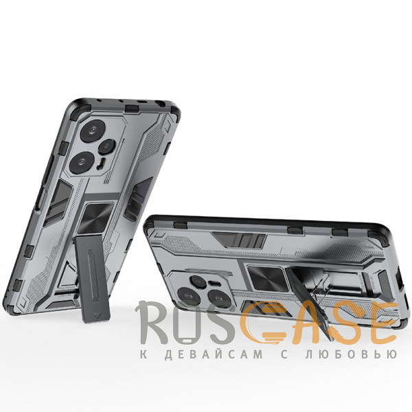 Фотография Серый Galvatron | Противоударный чехол-подставка для Xiaomi Redmi Note 12 Turbo / Poco F5 с защитой камеры