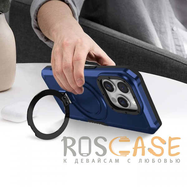 Фотография Темно-синий Magnetic Armor Ring | Противоударный чехол с MagSafe и кольцом для iPhone 16 Pro