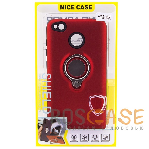 Фото Красный Deen | Матовый чехол для Xiaomi Redmi 4X с креплением под магнитный держатель и кольцом-подставкой