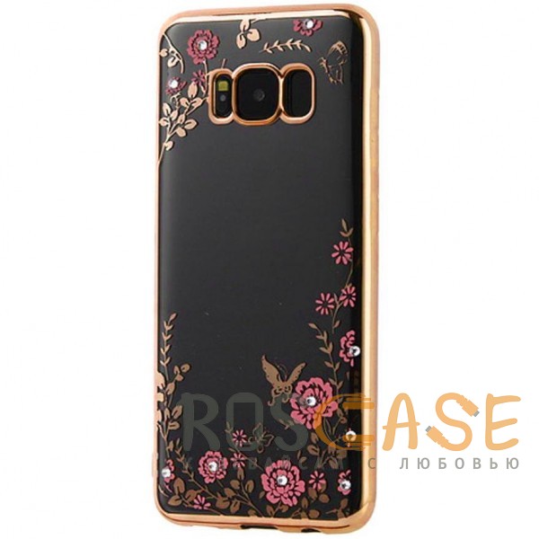 Фото Золотой / Розовые цветы Прозрачный чехол со стразами для Samsung G950 Galaxy S8 с глянцевым бампером