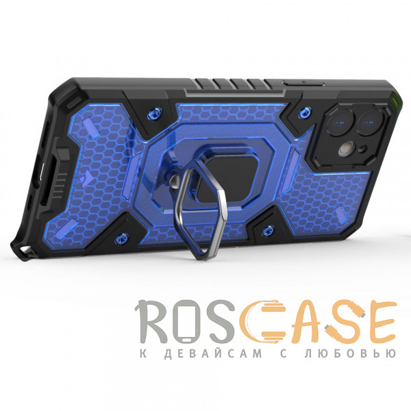 Изображение Синий Honeycomb Armor | Противоударный чехол с защитой камеры и кольцом для iPhone 11