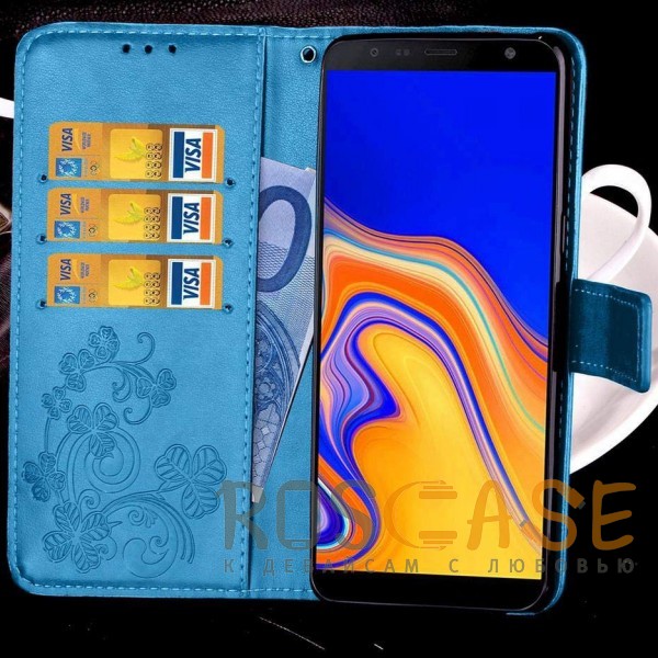 Фотография Синий Чехол-книжка с узорами на магнитной застёжке для Samsung Galaxy J4 Plus (2018)