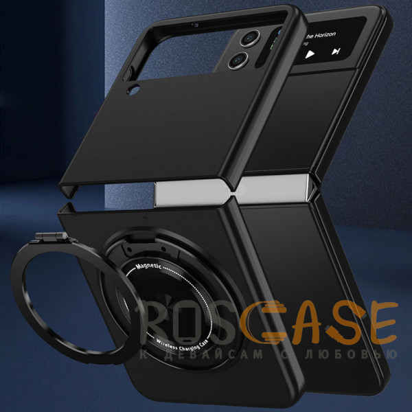 Фото Черный Matte Shield Ring | Тонкий пластиковый чехол с кольцом Magsafe для Samsung Galaxy Z Flip 4