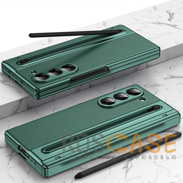 Фотография Зеленый Чехол 3D с кожаной вставкой и стилусом для Samsung Galaxy Z Fold 6