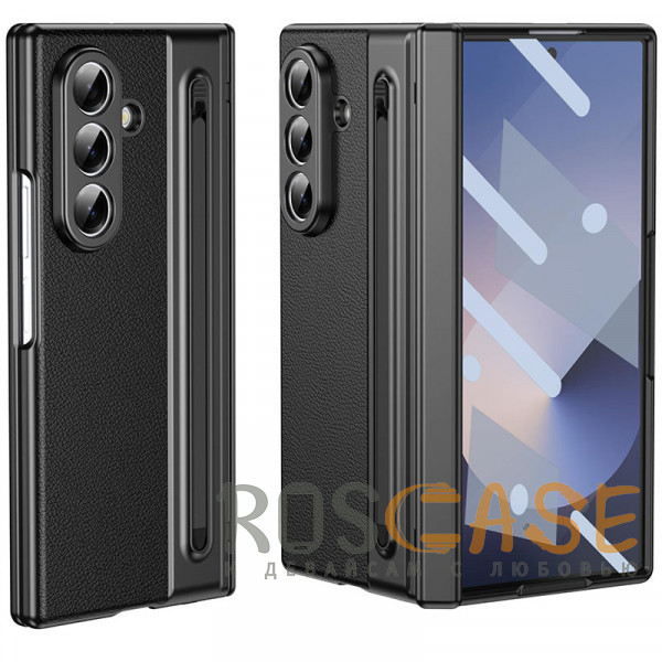 Фото Черный Чехол 3D с кожаной вставкой и стилусом для Samsung Galaxy Z Fold 8 Ultra