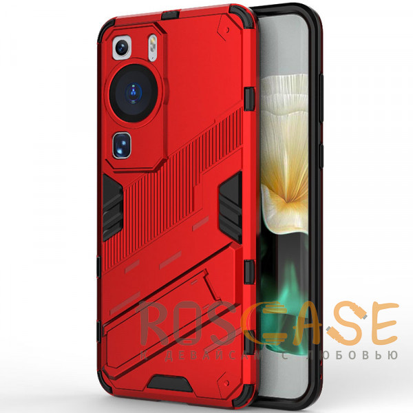 Фото Красный Megatron | Противоударный чехол-подставка для Huawei P60 / P60 Pro с защитой камеры
