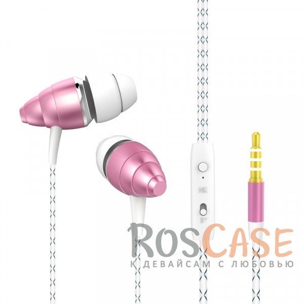 Фото Розовый GOLF M5 | Вакуумные наушники в алюминиевом корпусе на пульте с микрофоном