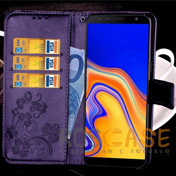Фотография Фиолетовый Чехол-книжка с узорами на магнитной застёжке для Samsung Galaxy J4 Plus (2018)