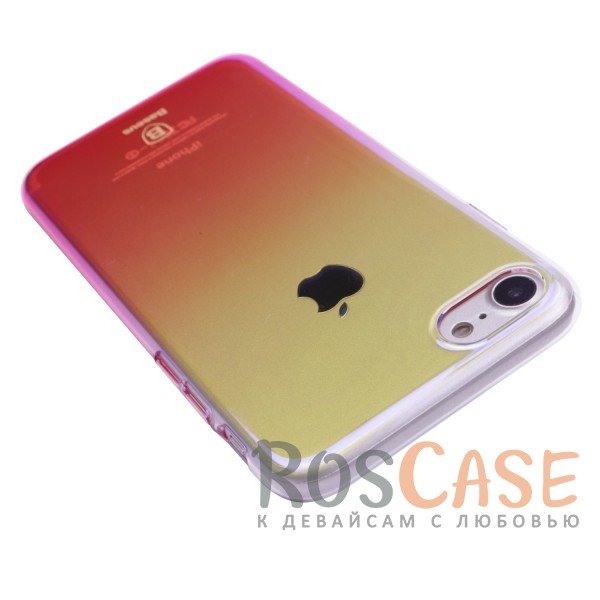 Фото Розовый Блестящая прозрачная накладка Baseus Glaze Ultrathin из тонкого пластика с бензиновым отливом и градиентной расцветкой для Apple iPhone 7 / 8 (4.7")