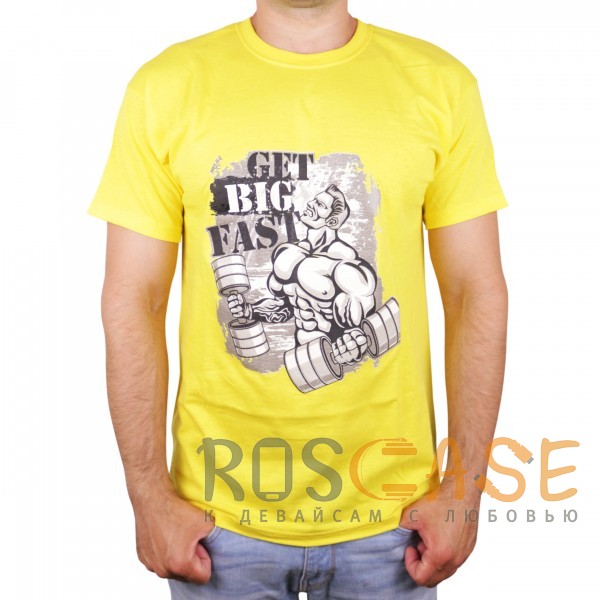 Фото Желтый Muscle Rabbit | Мужская футболка с принтом качка "Get big fast"