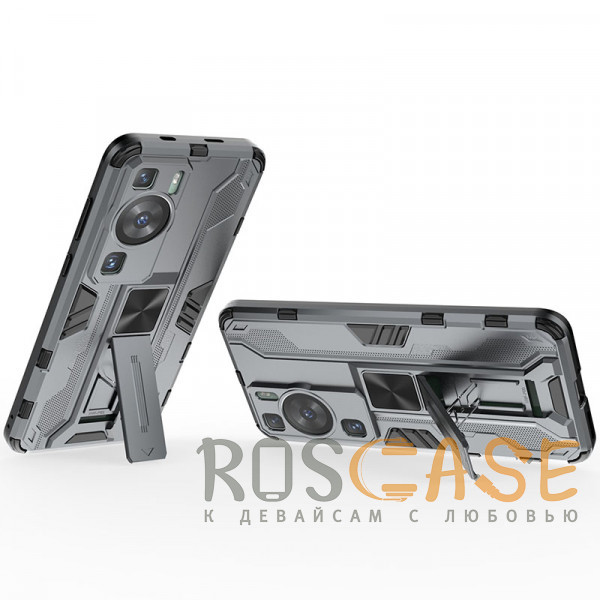 Фотография Серый Galvatron | Противоударный чехол-подставка для Huawei P60 / P60 Pro с защитой камеры