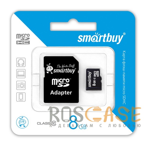 Фото Черный SmartBuy | Карта памяти microSDHC 8 GB Card Class 10 + SD adapter