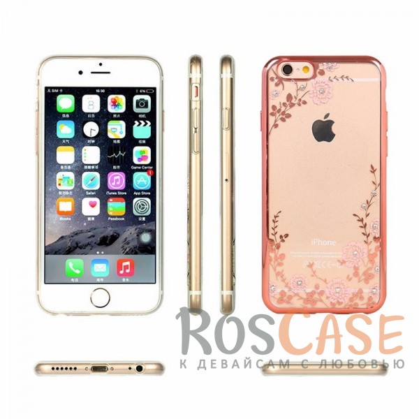 Фотография Розовый золотой/Розовые цветы Прозрачный чехол со стразами для Apple iPhone 6 plus (5.5")  / 6s plus (5.5") с глянцевым бампером