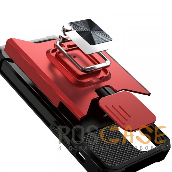 Фото Красный Multi Case | Чехол с кольцом, отделением для карты и шторкой камеры для iPhone 11