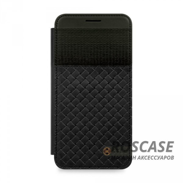 Фотография Черный Премиум чехол-книжка из натуральной кожи с плетеной обложкой STIL Spiga со слотом для хранения визиток и карт для Samsung G930F Galaxy S7 (+ карман для визиток)