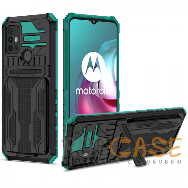 Изображение Зеленый Blackout | Противоударный чехол-подставка для Motorola Moto G10 / G20 / G30 с отделением для карты