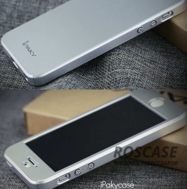 Изображение Серебряный iPaky 360° | Комплект чехол + стекло для Apple iPhone 5/5S/SE (полная защита корпуса и экрана)