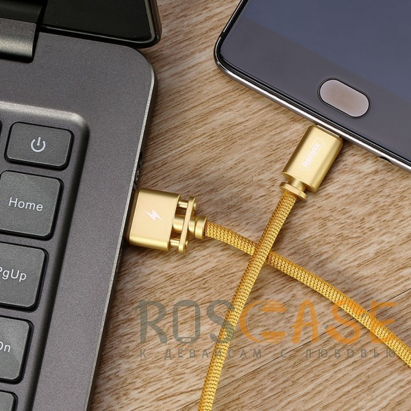Фотография Золотой Remax Dominator RC-064a | Дата кабель с функцией быстрой зарядки в тканевой оплетке USB to Type-C (100см)