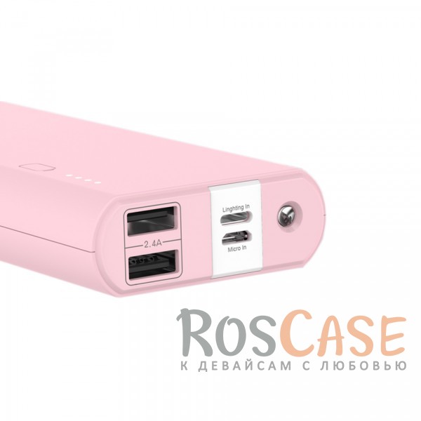 Фотография Розовый Devia | Портативное зарядное устройство Power Bank 10000mAh 2 USB 2.4 A со встроенным фонариком