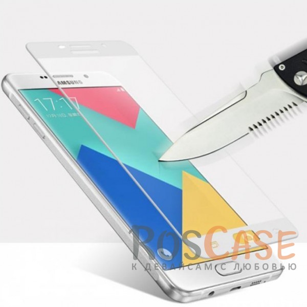 Фото Белый Защитное стекло с цветной рамкой на весь экран с олеофобным покрытием "анти-отпечатки" для Samsung A510F Galaxy A5 (2016)