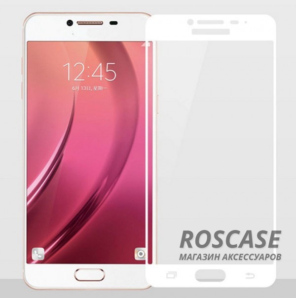 Фото Белый Защитное стекло с цветной рамкой на весь экран с олеофобным покрытием "анти-отпечатки" для Samsung Galaxy C7