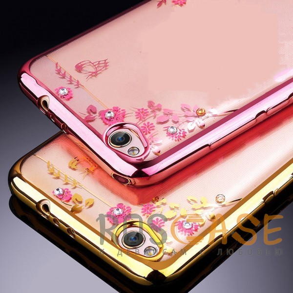 Изображение Золотой / Розовые цветы Прозрачный чехол со стразами для Xiaomi Redmi 5A с глянцевым бампером