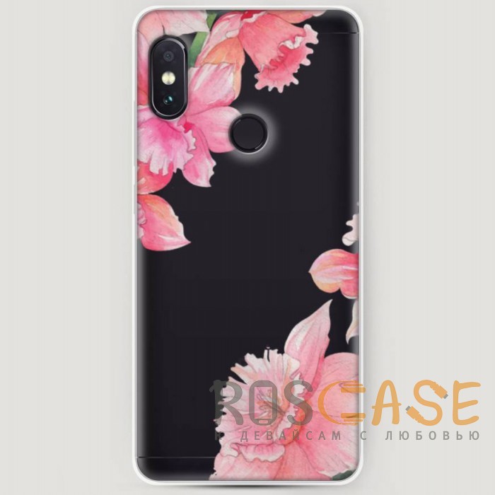 Фото RosCase | Силиконовый чехол Розовые цветочные уголки на Xiaomi Redmi Note 5 Pro / Note 5 (AI Dual Camera)