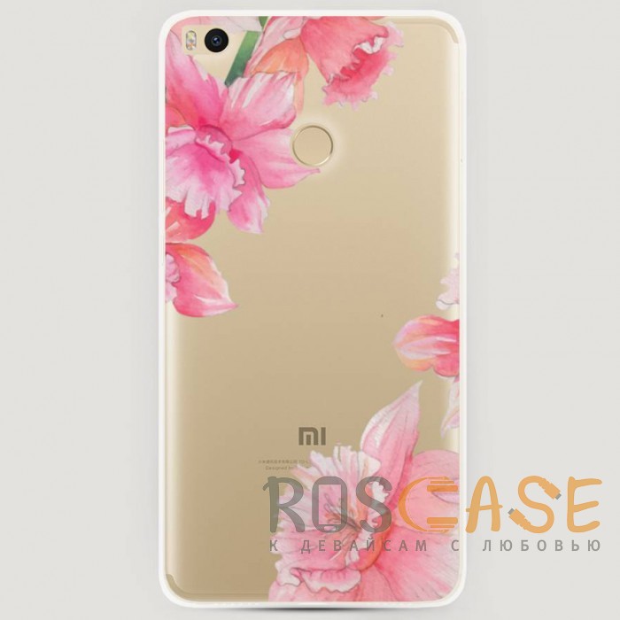 Фото RosCase | Силиконовый чехол Розовые цветочные уголки на Xiaomi Mi Max 2