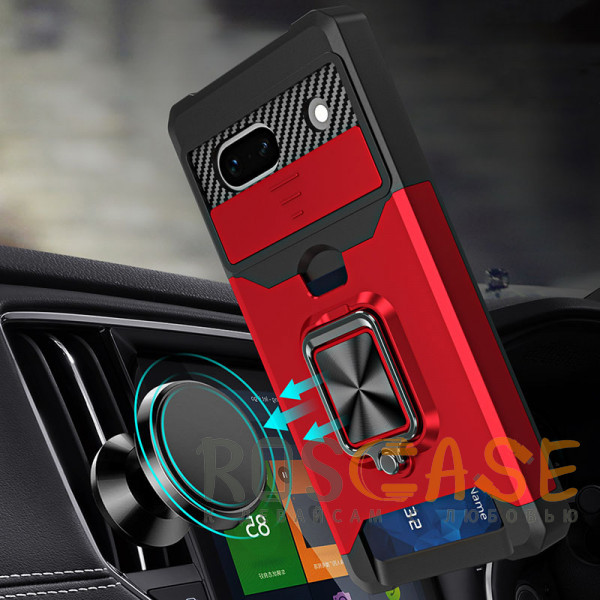 Фотография Красный Multi Case | Чехол с кольцом, отделением для карты и шторкой камеры для Google Pixel 7a