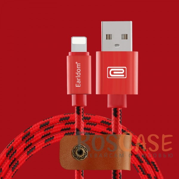Фотография Красный Дата кабель lightning для iPhone 5/5s/SE/6/6 Plus/6s/6s Plus /7/7Plus плетеный Earldom 1m с клипсой