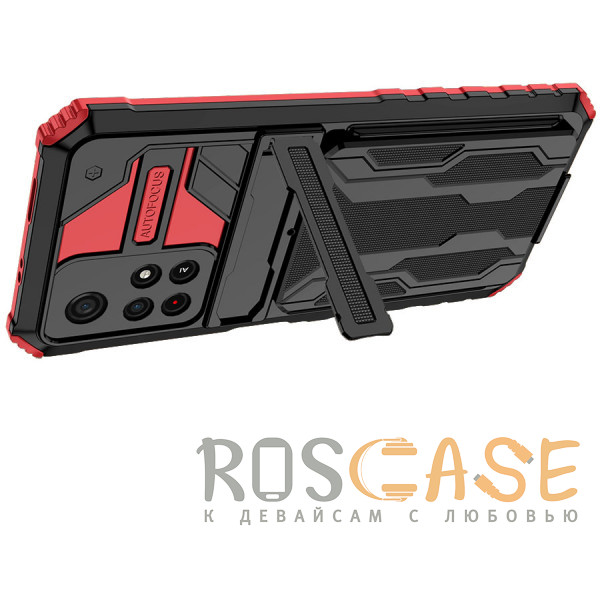 Фотография Красный Blackout | Противоударный чехол-подставка для Poco M4 Pro 5G / Redmi Note 11 5G / 11T 5G / 11S 5G с отделением для карты